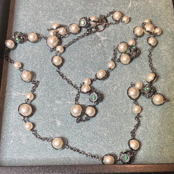 Coldwater Creek Jewelry - Coldwater Creek Pearl and Green Aurora Stone Necklace